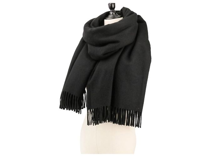 Stola in cashmere nero con frange Hermès - vista 5