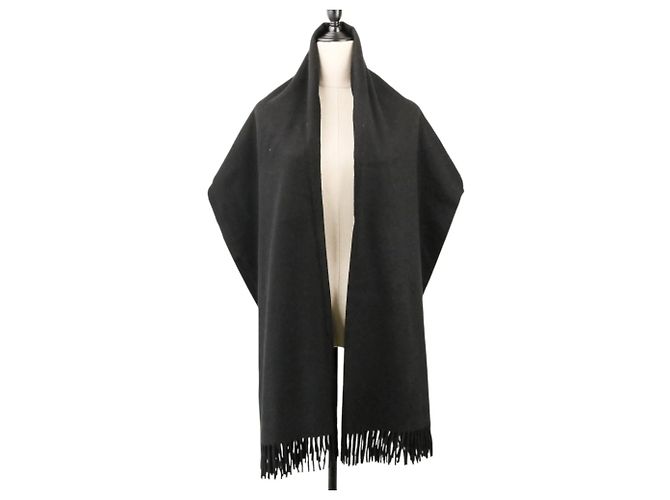 Stola in cashmere nero con frange Hermès - vista 6