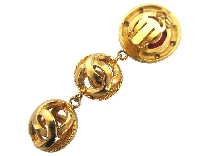 Orecchini a Clip Triplo Drop Gripoix Vintage Coco Mark di Chanel D'oro - vista 2