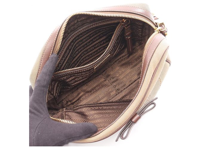 Borsa a Spalla in Jacquard con Logo Prada Marrone Beige - vista 3