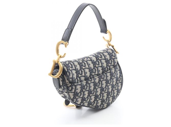 Borsa a mano mini oblique jacquard Dior Saddle di Christian Dior a 2 vie Beige Blu navy - vista 2
