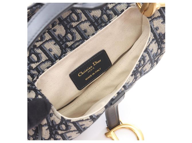 Borsa a mano mini oblique jacquard Dior Saddle di Christian Dior a 2 vie Beige Blu navy - vista 3