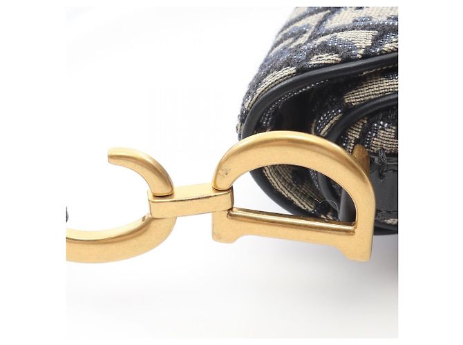 Borsa a mano mini oblique jacquard Dior Saddle di Christian Dior a 2 vie Beige Blu navy - vista 5
