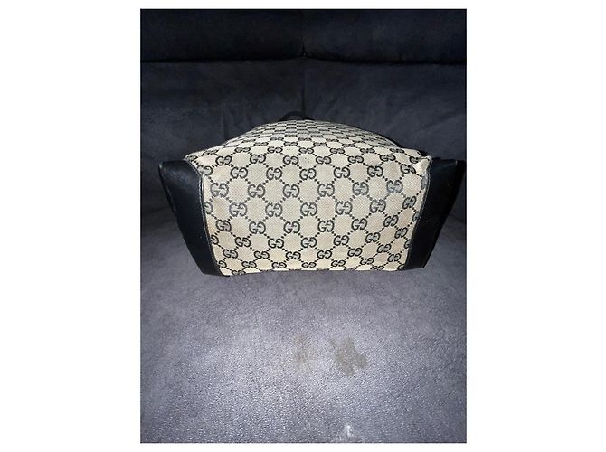 Gucci Borsa Tote GG Supreme Canvas Nero Beige - vista 6