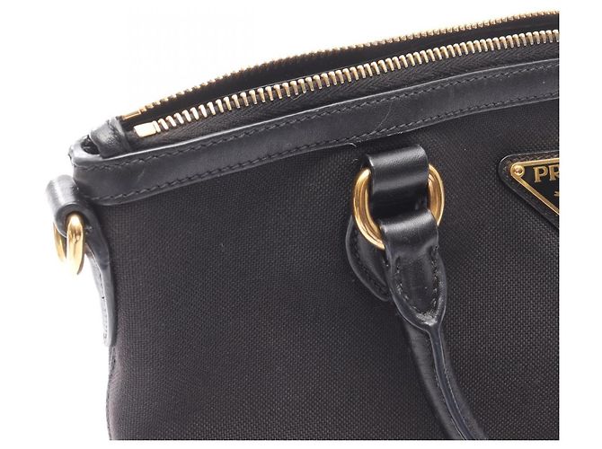 Borsa a mano Prada nera in pelle e tela Nero - vista 5