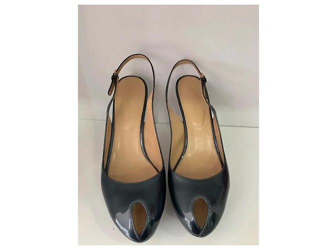 Sergio Rossi Lackleder Slingback Pumps Khaki - Ansicht 3