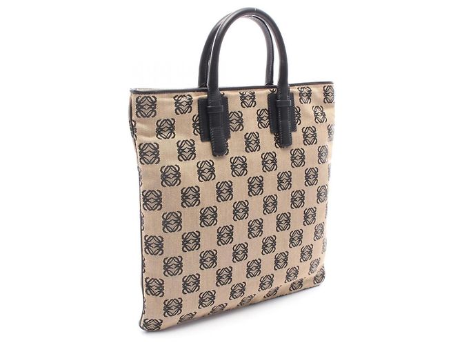 Borsa Tote Anagram Loewe Nero Beige - vista 2