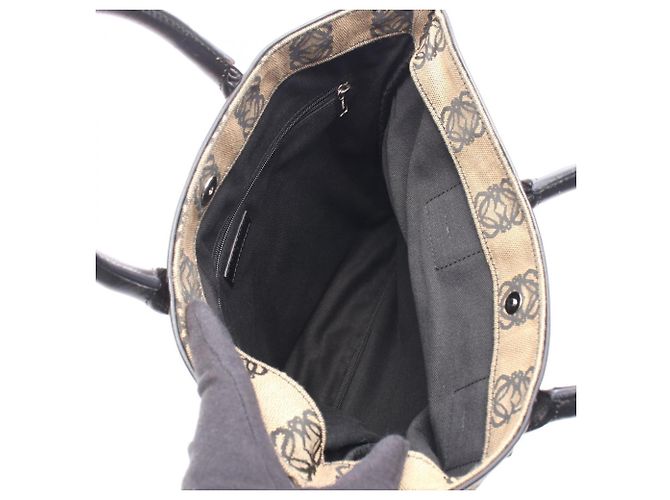 Borsa Tote Anagram Loewe Nero Beige - vista 3