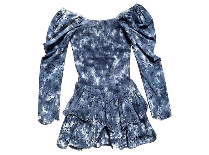 LoveShackFancy Cedria Mini-Kleid Tie-Dye Marineblau - Ansicht 2