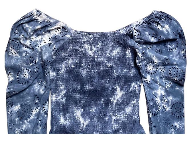 LoveShackFancy Cedria Mini-Kleid Tie-Dye Marineblau - Ansicht 4