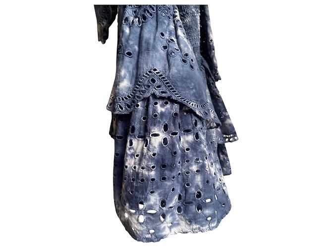 LoveShackFancy Cedria Mini-Kleid Tie-Dye Marineblau - Ansicht 6