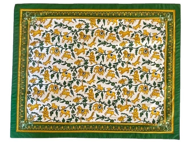 Hermès Set de Mesa 'Caza en India' de Algodón con Caja y Bolsa Blanco Dorado Verde Amarillo Verde oscuro - vista 12