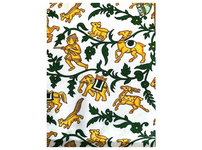 Hermès Set de Mesa 'Caza en India' de Algodón con Caja y Bolsa Blanco Dorado Verde Amarillo Verde oscuro - vista 3