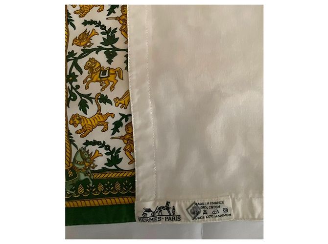 Hermès Set de Mesa 'Caza en India' de Algodón con Caja y Bolsa Blanco Dorado Verde Amarillo Verde oscuro - vista 4