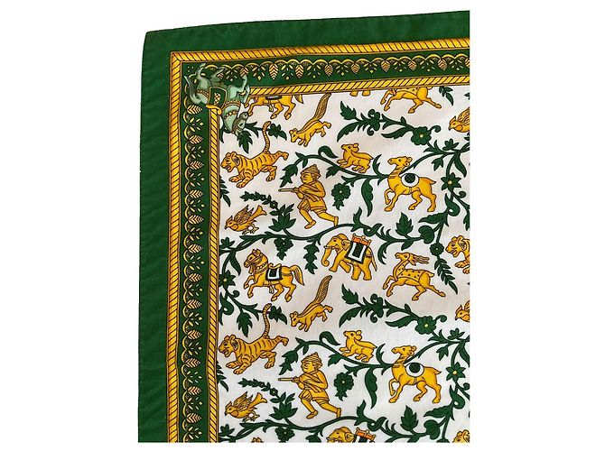 Hermès Set de Mesa 'Caza en India' de Algodón con Caja y Bolsa Blanco Dorado Verde Amarillo Verde oscuro - vista 5