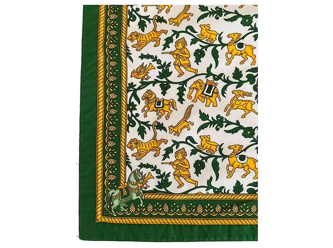 Hermès Set de Mesa 'Caza en India' de Algodón con Caja y Bolsa Blanco Dorado Verde Amarillo Verde oscuro - vista 6
