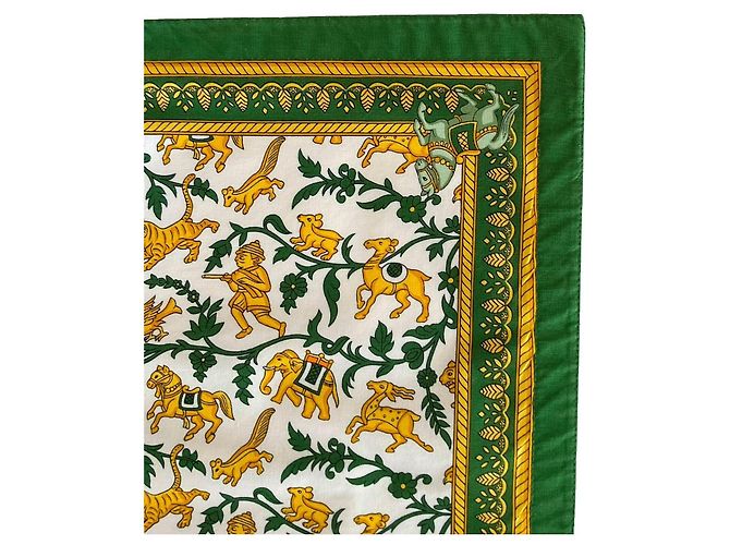 Hermès Set de Mesa 'Caza en India' de Algodón con Caja y Bolsa Blanco Dorado Verde Amarillo Verde oscuro - vista 7