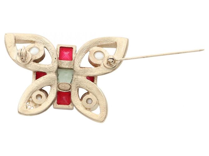 Broche Borboleta Coco Mark da Chanel Branco Vermelho Dourado - vista 2