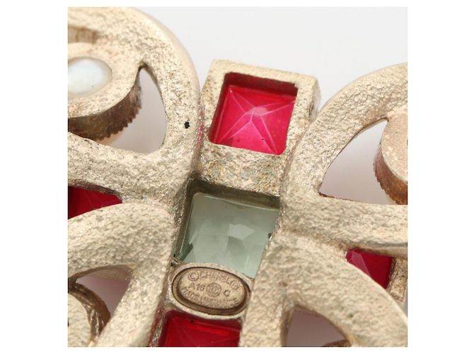 Broche Borboleta Coco Mark da Chanel Branco Vermelho Dourado - vista 4