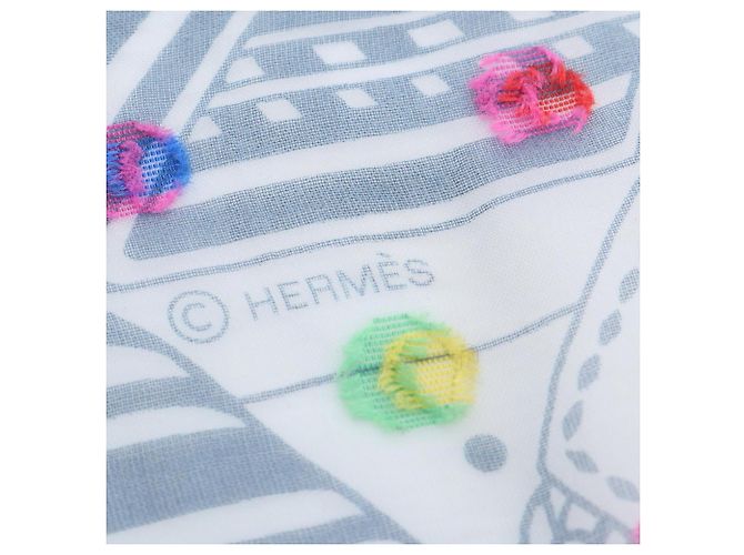 Sciarpa Hermès Carre 60 SANGLES IN ZIGZAG BANBANA con pois arcobaleno Blu Multicolore - vista 2