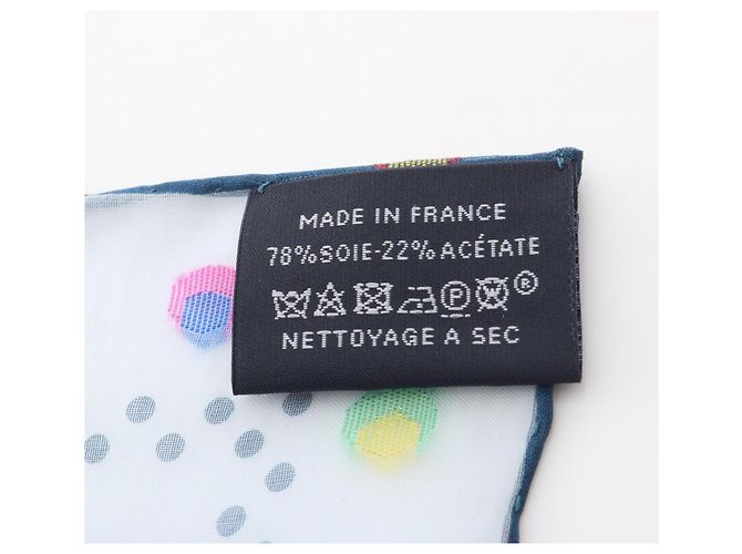 Sciarpa Hermès Carre 60 SANGLES IN ZIGZAG BANBANA con pois arcobaleno Blu Multicolore - vista 3