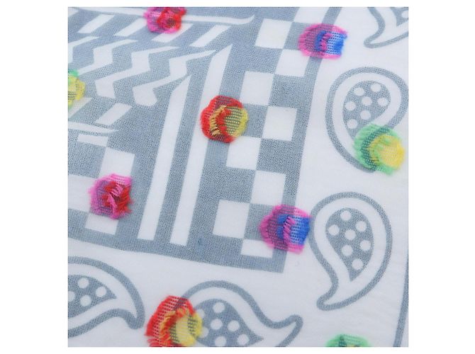 Sciarpa Hermès Carre 60 SANGLES IN ZIGZAG BANBANA con pois arcobaleno Blu Multicolore - vista 4