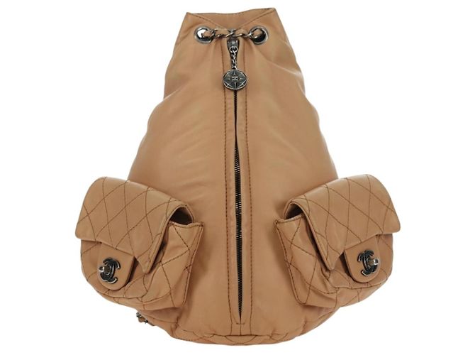 CHANEL Matelassé Rucksack aus Lammleder Beige Silber CC Auth 177984SAV - Ansicht 13