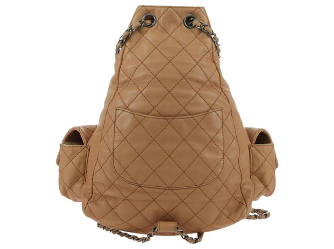 CHANEL Matelassé Rucksack aus Lammleder Beige Silber CC Auth 177984SAV - Ansicht 2