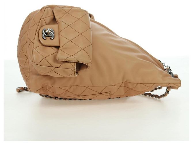 CHANEL Matelassé Rucksack aus Lammleder Beige Silber CC Auth 177984SAV - Ansicht 4