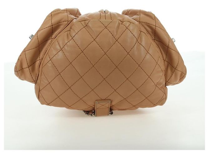 CHANEL Matelassé Rucksack aus Lammleder Beige Silber CC Auth 177984SAV - Ansicht 5