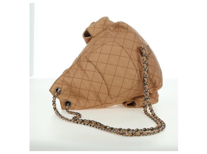 CHANEL Matelassé Rucksack aus Lammleder Beige Silber CC Auth 177984SAV - Ansicht 7