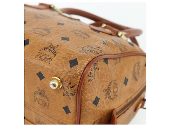 Borsa Boston MCM Logogram Vicetos PVC Marrone Oro Auth 178073A D'oro - vista 10