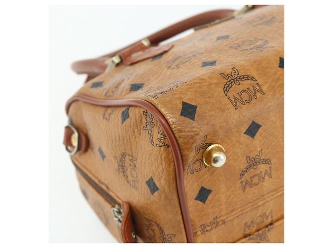 Borsa Boston MCM Logogram Vicetos PVC Marrone Oro Auth 178073A D'oro - vista 11