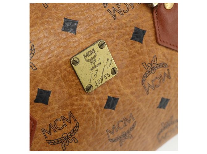 Borsa Boston MCM Logogram Vicetos PVC Marrone Oro Auth 178073A D'oro - vista 15