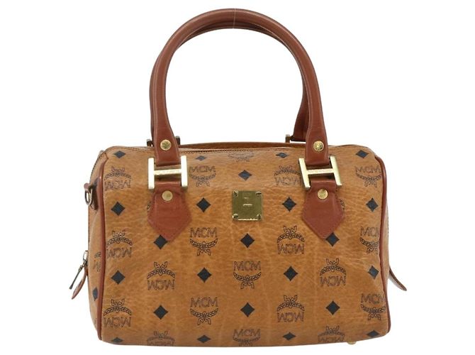 Borsa Boston MCM Logogram Vicetos PVC Marrone Oro Auth 178073A D'oro - vista 2