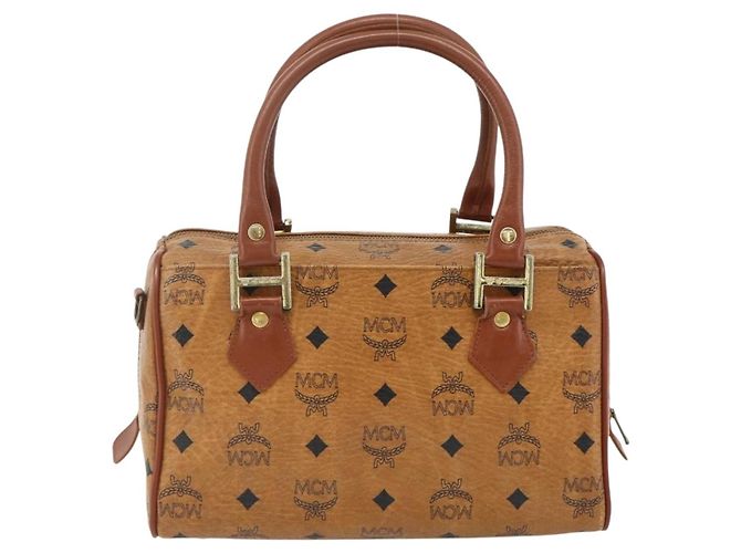 Borsa Boston MCM Logogram Vicetos PVC Marrone Oro Auth 178073A D'oro - vista 3