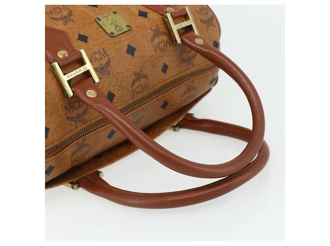 Borsa Boston MCM Logogram Vicetos PVC Marrone Oro Auth 178073A D'oro - vista 7