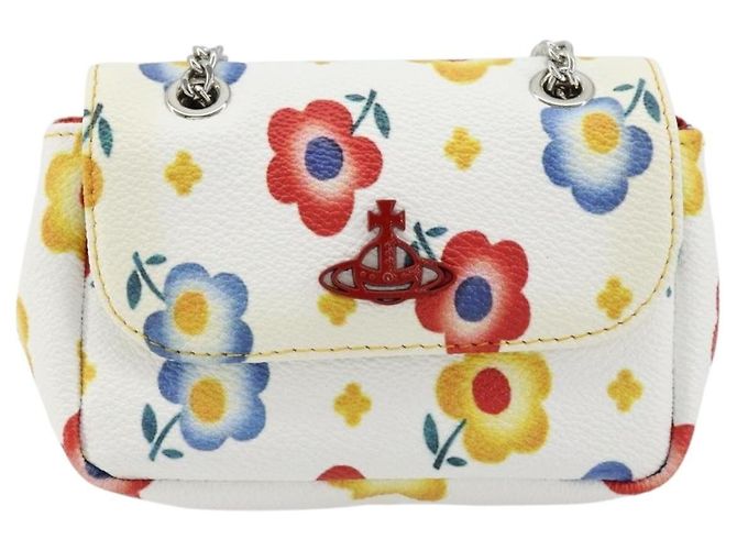 Borsa a spalla con catena Vivienne Westwood in pelle bianca e argento Auth 177327A Bianco - vista 2