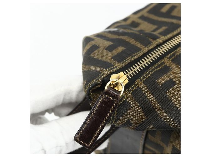 Bolso de mano de lona Zucca FENDI negro y marrón Auth bs34936 Castaño - vista 10