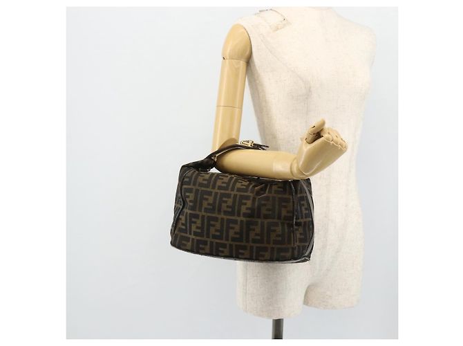 Bolso de mano de lona Zucca FENDI negro y marrón Auth bs34936 Castaño - vista 22