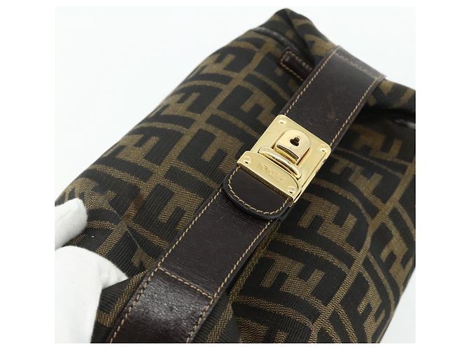 Bolso de mano de lona Zucca FENDI negro y marrón Auth bs34936 Castaño - vista 6
