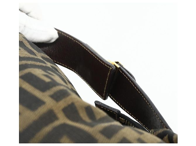 Bolso de mano de lona Zucca FENDI negro y marrón Auth bs34936 Castaño - vista 7