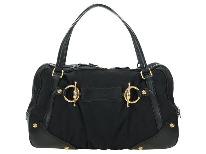 Borsa a mano in tela GG Gucci Nera Oro 211967 Auth 177510V Nero D'oro - vista 2