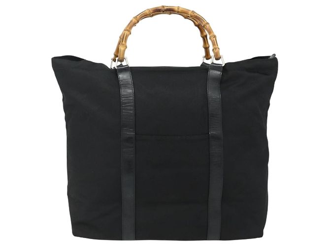 Borsa a mano in nylon nero e argento Gucci Bamboo 002 2854 0412 5 Auth bs34591 - vista 2