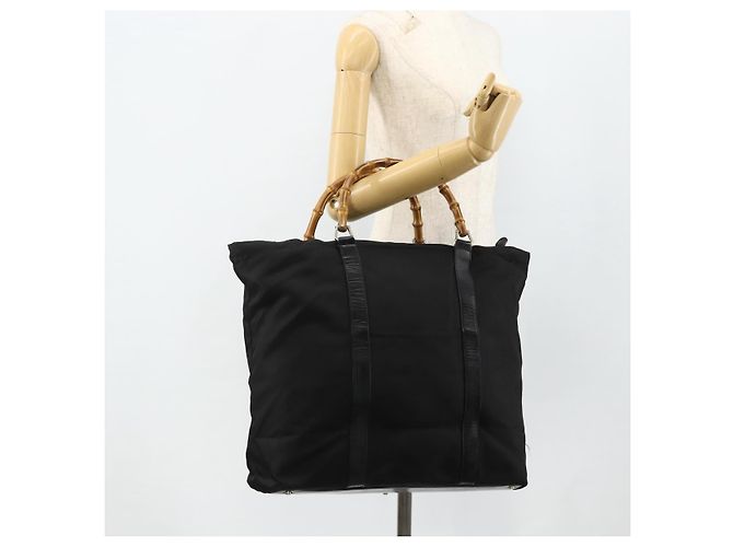 Borsa a mano in nylon nero e argento Gucci Bamboo 002 2854 0412 5 Auth bs34591 - vista 23
