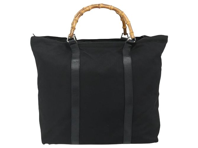 Borsa a mano in nylon nero e argento Gucci Bamboo 002 2854 0412 5 Auth bs34591 - vista 3