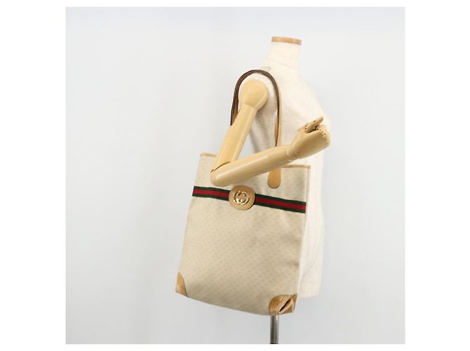 Borsa Sherry Line GG Supreme Web di GUCCI in PVC avorio e rosso 002 904 0131 Auth 177498 Verde Crudo - vista 20