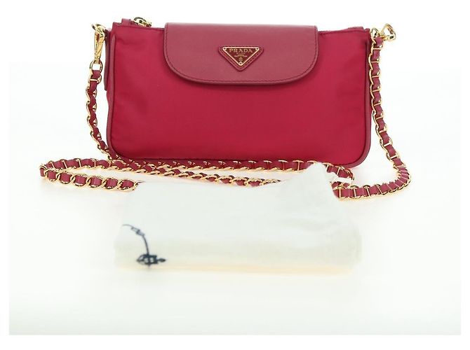 PRADA Borsa a Spalla con Catena Nylon Rosa Oro Auth 177013V D'oro - vista 12