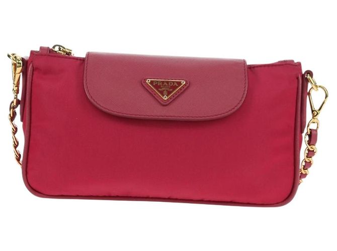 PRADA Borsa a Spalla con Catena Nylon Rosa Oro Auth 177013V D'oro - vista 13