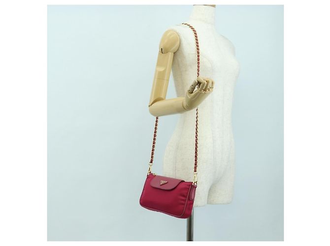 PRADA Borsa a Spalla con Catena Nylon Rosa Oro Auth 177013V D'oro - vista 26